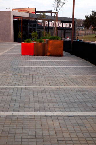 Parking Lot Paved With Black Split Bevel Pavers